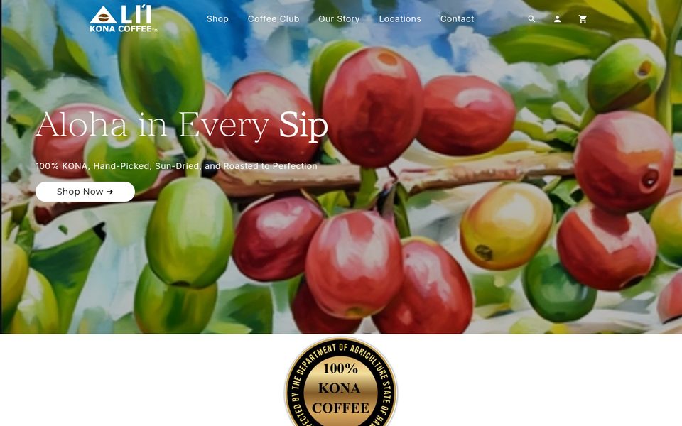 Ali'i Kona Coffee website