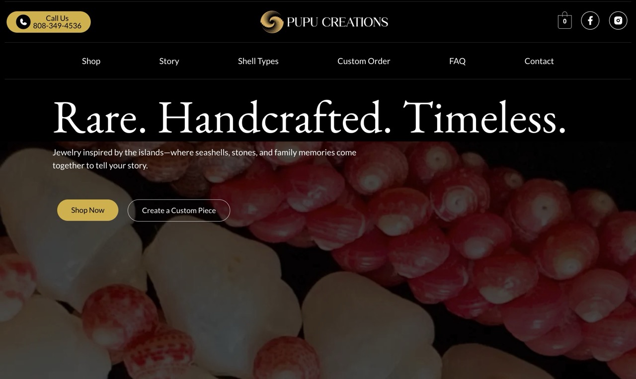 Pupu Creations jewelry website